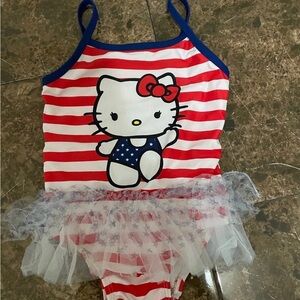 Adidas Red and White Striped Swimsuit